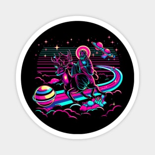 COOL JESUS RIDING RAINDEER RAINBOW RETRO 80'S NEON VIBE Magnet